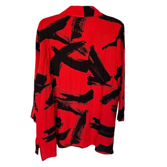 Ali Miles Red and Black Artsy Abstract Print Button Down Lagenlook Shirt size L - Picture 2 of 12